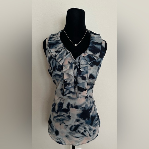 New York & Company Tops - New York & Company Ruffled Tie-Dye Blouse - Dark Blue and Light Pink